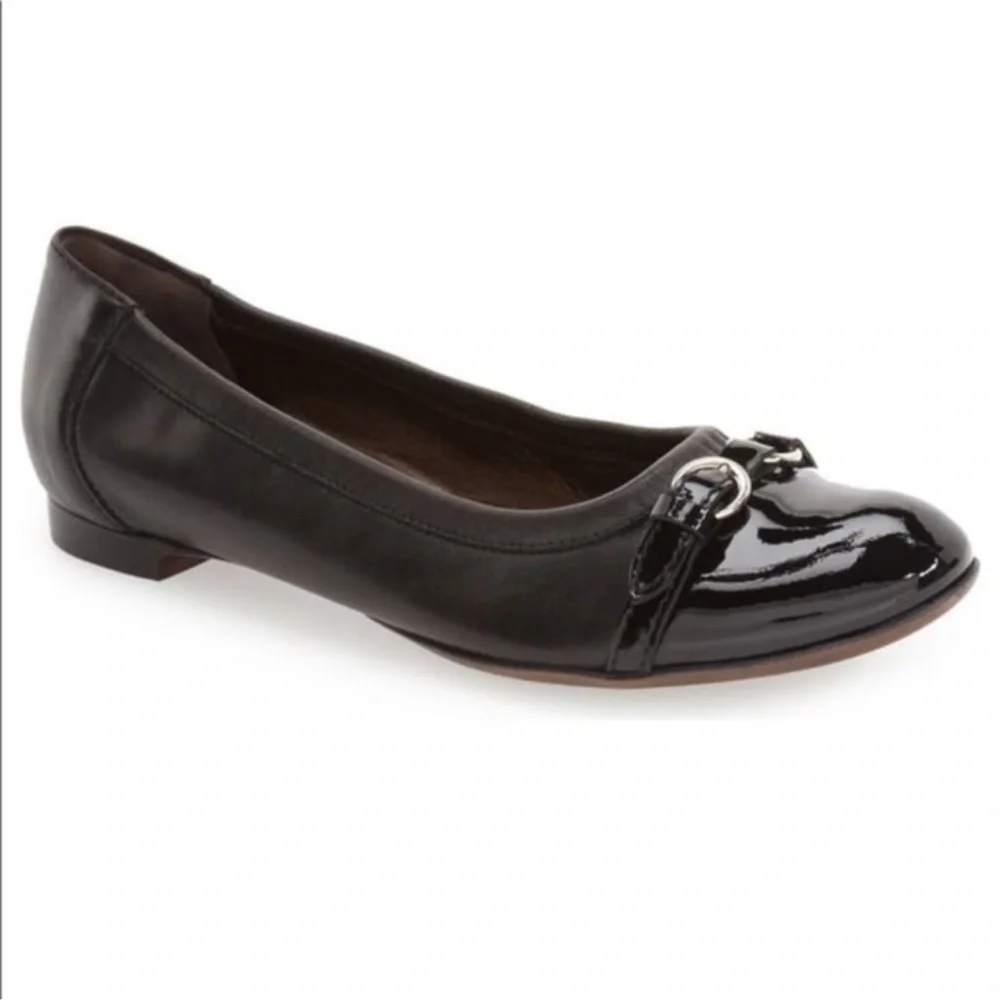 EUC - AGL Cap Toe Ballet Black Leather Flats Size 38.5(8)